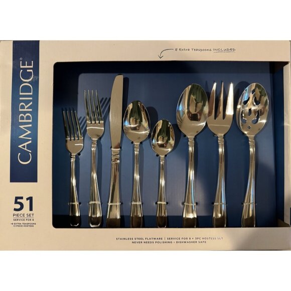 Cambridge Allure Mirror 18/0 Stainless Flatware 51 Piece Set - Picture 1 of 3